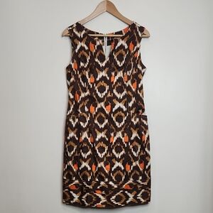 Etcetera Brown & Orange Geometric Mini dress Sophisticated Boutique Style